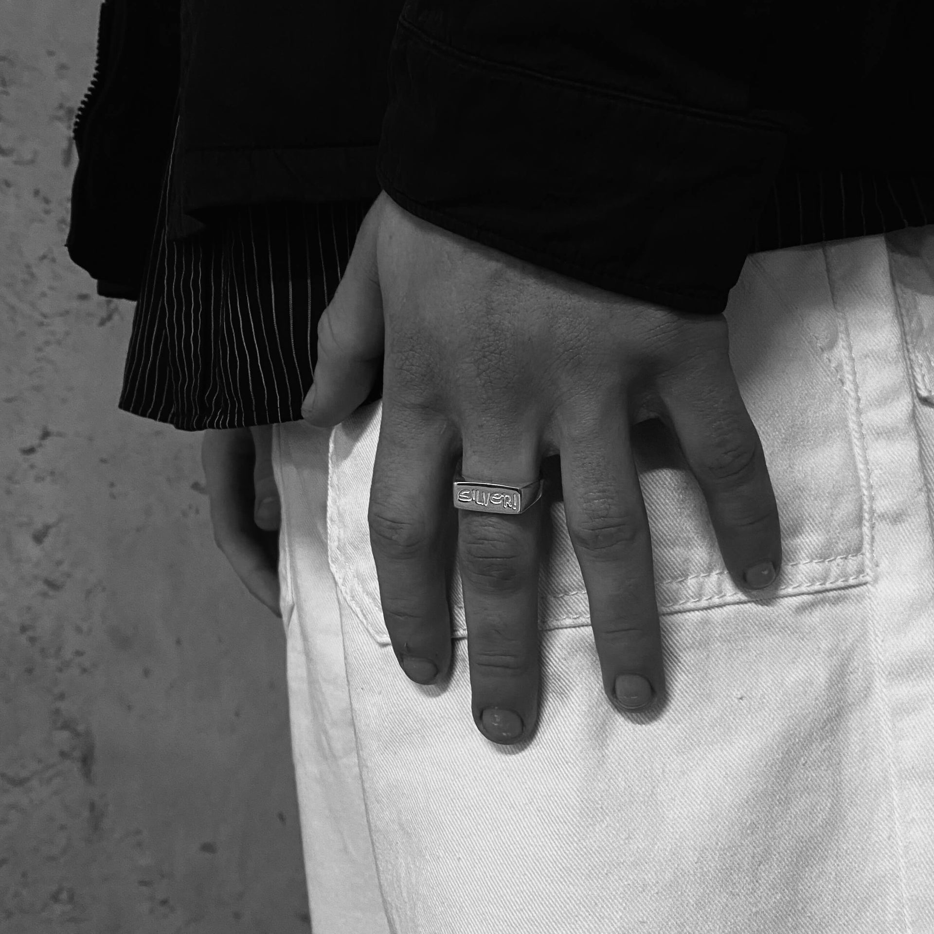 Chunky unusual silver ring polished finish